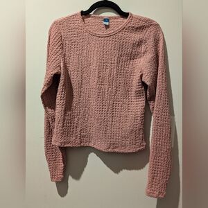 Old Navy Crinkle Textured Blush Long Sleeve Top, Size Medium